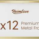Heimlove 6x12 Aluminum Picture Frame, Metal Picture Frame Wall Mounting Horizontally or Vertically, Photo frame with Tempered Glass - Simple and Elegant Decor for Wall - 1 Pack - Gold