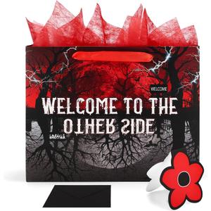 SAVITA Welcome to the Other Side Birthday Gift Bags Set, Themed Favor Bags with Greeting Card Envelope and Crepe Papers for Party Decorations & Halloween Decor