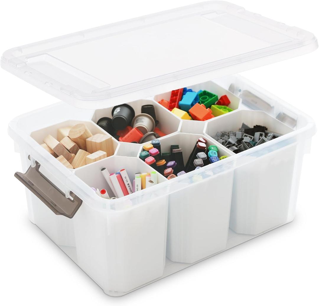 17 Quart Plastic Storage Box with Lid Clear Box with Removable Tray Multipurpose Stackable Storage Containers For Organizing Crafts,Crayon,Office Supplies (1 PC, Clear white)