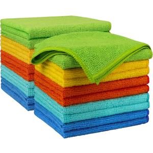 AIDEA Microfiber Cleaning Cloth 20PK, Microfiber Towels for Cars, Dusting Cloth Cleaning Rags for SUVs, House, Kitchen, Window, Workshops, Cleaning Supplies 12"12" (Yellow Blue Green)