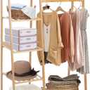Ufine Bamboo Garment Rack 7-Tier Storage Shelves Clothes Hanging Rack, Heavy Duty Clothing Rack Minimalism Wardrobe Closet Organizer for Indoor
