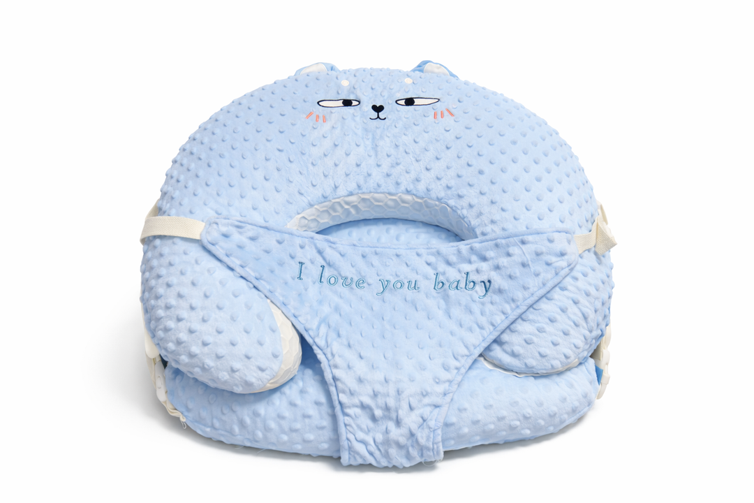 Nursing Pillow and Positioner Breastfeeding and Bottle Feeding, Propping Baby, Tummy Time, Sitting Support for Baby Boy Baby Girl, with Removable Dots Cover (Blue)
