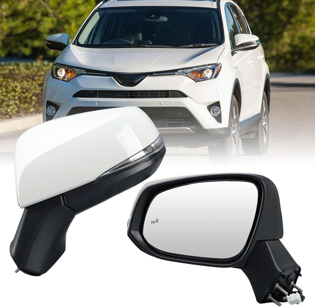 Left Driver Side Mirror Compatible with Toyota RAV4 2019 2020 2021 2022 2023 2024 Power Heated Turn Signal Blind Spot Door Rear View Mirrors 8 Pins White