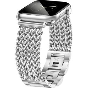 JR.DM Silver Bracelet Band for Women Compatible with Apple Watch 42mm(S3/2/1) 44mm 45mm 46mm 49mm Designer Stainless Steel Metal Chain Dressy Strap for iWatch Series 11/10/9/8/7/6/5/4/SE/3/2/1/Ultra