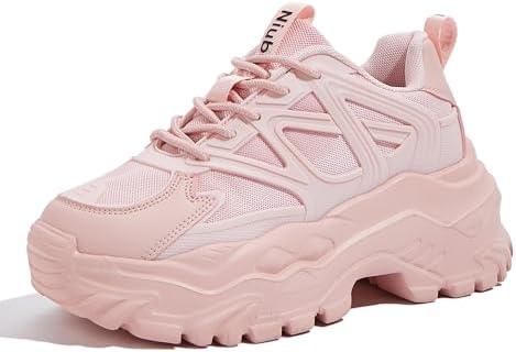 Niluber Chunky Sneakers for Women White Black Red Purple Platform Sneakers Comfortable Casual Lace Up Fashion Tennis Shoes, Size: 8
