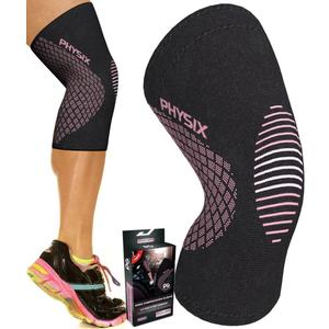 Physix Gear Knee Compression Sleeve for Men & Women - Best Compression Knee Brace for Walking, Running, Gym, Basketball, Weightlifting,Workout, Sports - Knee sleeves Support Compression & Stability (Black/Pink), S 