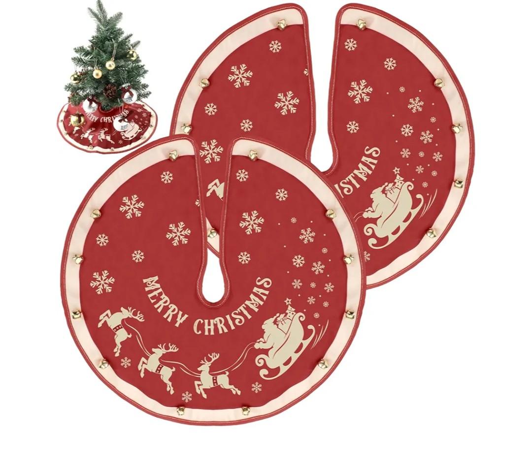 Hungdao 2 Pcs Mini Christmas Tree Skirt 15" Small Red Vintage Christmas Tree Skirt Decorations for Xmas Rustic Holiday Party Decor(Snowflake)