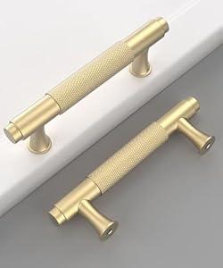 Coinkoly 10 Pack 3 Inch(76mm) Gold Cabinet Pulls Knurled Kitchen Cabinet Handles Drawer Pulls Cupboard Brushed Gold Hardware for Cabinets