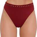 Steve Madden Women's High Leg High Waist Bikini Bottom with Studs (Red, S)