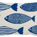 Cariwotan Ink Painting Watercolor Blue Fish Summer Gift Decorative Lumbar Pillowcase Throw Pillow Cover Case Chair Sofa Bed Home Decoration Cotton Linen Rectangular 12 x 20 Inches