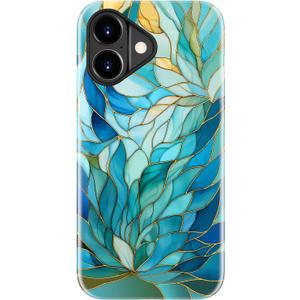 LUHOURI for iPhone 17 Case,Wireless Charging Compatible,Dual-Layer - Soft Silicone Inner + Hard Outer Shell,Cute Wildflower Design,Protective Phone Cover for Women - Blue Leaves Flower