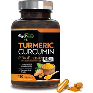 Turmeric Curcumin Supplement 1950mg - 95% Curcuminoids with Organic Turmeric & BioPerine Black Pepper Extract for Best Absorption, Natural Vegan Joint Support, Non-GMO, Bottled in USA - 120 Capsules (EXP: 08/2026)