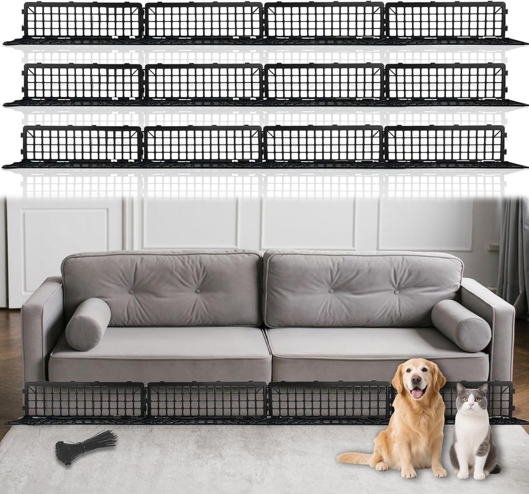 Under Couch Blocker 12 Pack, Under Bed Blocker for Pets, Black Plastic Under Bed Blocker with 100 Ties, Stops Pets from Sneaking Under Sofas and Beds