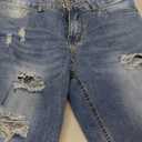Flamingals Women's Ripped Rolled Hem Denim Bermuda Shorts Without Belt Mid Waist Casual Shorts Mid Blue M