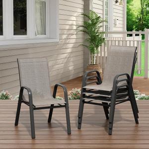 IDEALHOUSE Stackable Patio Chairs, Textilene Fabric Outdoor Dining Chairs, 350 LBS Weight Capacity, Easy Assembly, Set of 4 for Patio Backyard Deck Poolside, Brown