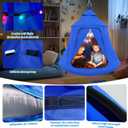 Tent Swing Set for Kids, Hammock Chair with X-Shaped Stand, 330 lbs | 32mm Steel Frame, 900D Oxford Fabric, with LED Lights, Indoor Outdoor Use, Blue