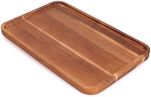16" x 10" Rectangle Serving Trays Wooden Charcuterie Boards Rectangular Large Serving Platters for Cookie, Snack, Appetizer, Dessert, Party Food Dish Acacia Wood Kitchen Platter Tray Cheese Board Pack of 2 