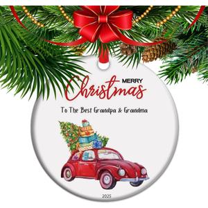 New Grandparents Christmas Ornament 2025 Best Grandpa and Grandma Gift Grandparents Keepsake Ceramic Family Legacy Decor (C3)