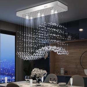 Finktonglan Crystal Chandelier for Kitchen Island, Modern Crystal Pendant Ceiling Light Fixture for Dining Room Linear Flush Mount Ceiling Lights, GU 10 Bulb, L31.5'' x H30.3'' (MP070-Chrome)