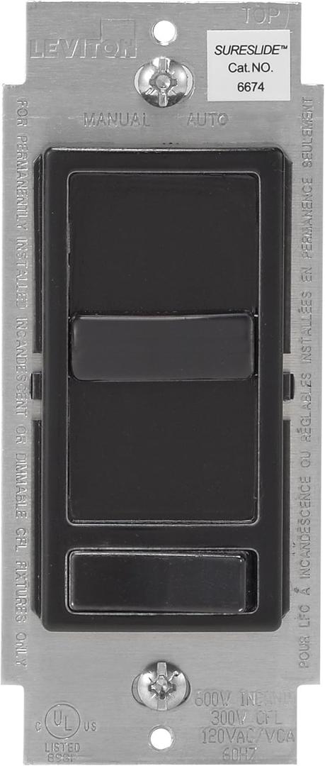 Leviton SureSlide Dimmer Switch for Dimmable LED, Halogen and Incandescent Bulbs, 6674-P0E, Black (1-Pack)