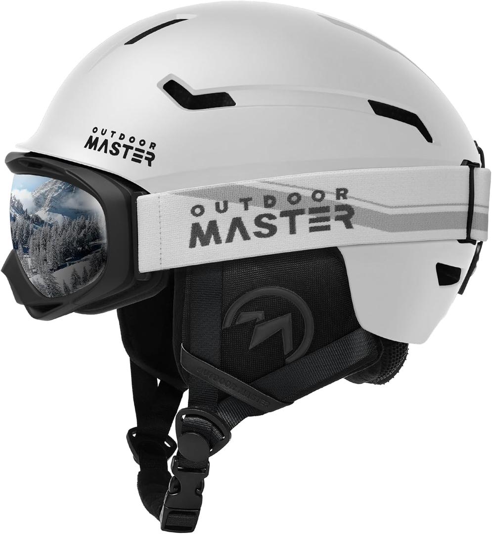 OutdoorMaster Ski Helmet Set,Snowboard Helmet with Goggles for Adults - Durable PC Shell, Protective EPS Foam & 10 Cooling Vents -Snow Helmets for Men, Women & Youth (Large, Matte White)