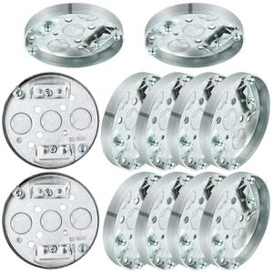 Hicarer 10 Pcs R 4" Round Shallow Electrical Box Pancake Electrical Ceiling Fan Box with 1/2" Deep 1/2" Bottom Knockout for Ceiling Fan Wall Lighting Fixture with Retaining Clip Galvanized Steel