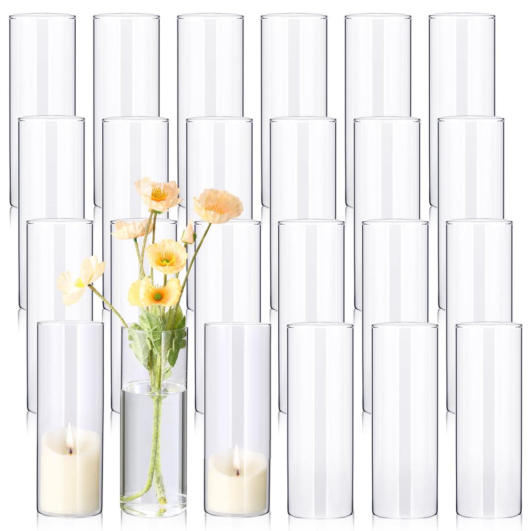 Mimorou 48 Pcs 8 Inch Tall Glass Vases Bulk Clear Cylinder Flower Vases