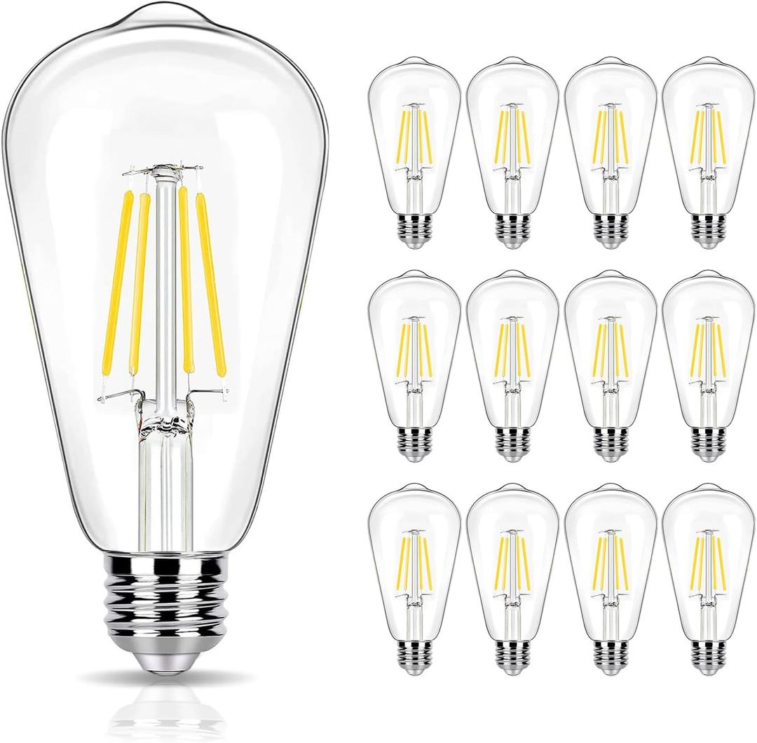 40 Watt Light Bulbs, E26 Bulb, 4000K Cool White 4W LED Edison Bulbs, Flickering Free, 90 High CRI, 450LM, Not Dimmable, Pack of 12