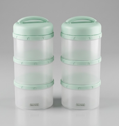 3 Layer Stackable storage containers for lunch or snacks (Pack or 2, Pastel Green)