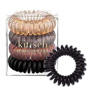 Kitsch Spiral Hair Ties for Women - Creaseless and Dent-free Coil Hair Ties No Damage, Phone Cord Coils | Made of Flexible and Durable Plastic | Ideal for Daily Use - 4pcs (Brunette)