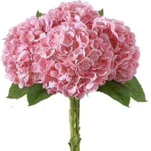4 Pcs Artificial Hydrangea Silk Flowers with Stems, 19.7" Pink Faux Hydrangeas Bouquet, 240 Petals, UV Resistant & Waterproof Fake Flower for Outdoor Wedding Home Decor
