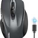 TECKNET Wireless Mouse (BT5.0/3.0 & 2.4G) Rechargeable 4800 DPI Silent USB A & Bluetooth Mouse 6 Buttons, Wide Compatibility - Grey