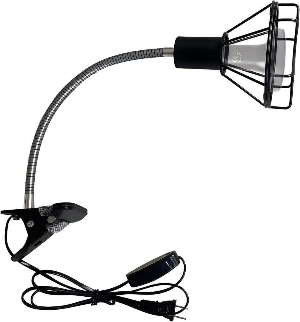 Reptile Heat Lamp Holder with Clamp, Ceramic Heat Emitter Fixture, Gooseneck for Terrarium, Lizard, Turtle, Bearded Dragon, 360-Degree Rotary Arm, High-Temperature Resistant, Maximum Load: 500W