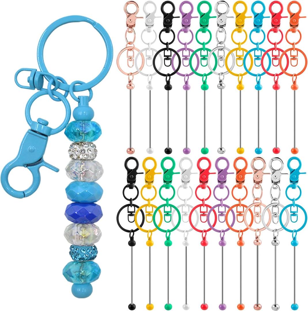 20 Pcs Beadable Keychains Bulk Kit  DIY Keychain Making Supplies with Metal Blanks for Crafts, Jewelry, Charms, Custom Projects  Blank Chain Bars for Beaded Keychain Design (Colourful)