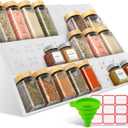 Adjustable 3-Tier Drawer Spice Organizer Thick Plastic, Non-Slip, Fits 11"-22" Kitchen Drawers, Includes Labels & Funnel (No Jars)