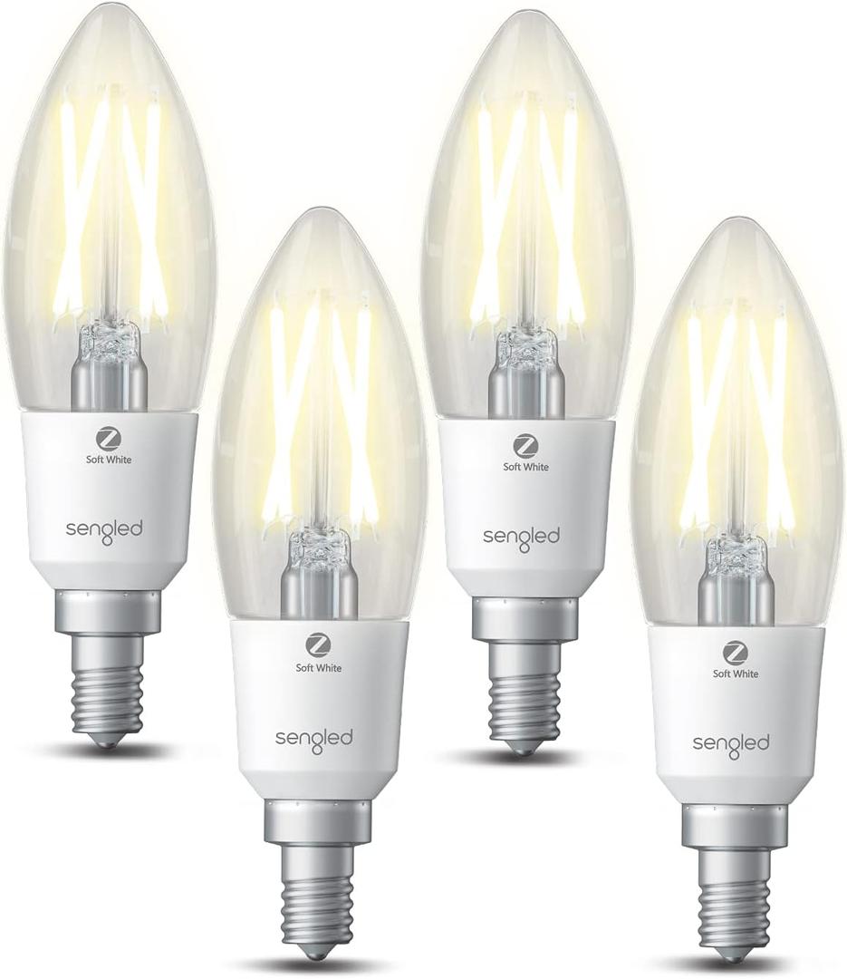 Sengled Zigbee Smart Light Bulbs, Smart Hub Required, Work with SmartThings and Echo with Built-in Hub, Voice Control with Alexa and Google Home, Soft White B11 Candelabra Light Bulbs 4 pcs