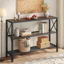 Hoctieon Industrial Console Table, 3 Tier Entryway Table, Hallway Table, Narrow Sofa Table with Shelves, Entrance Table for Entryway, Living Room, Foyer, Hallway, Office, Rustic Brown&Black