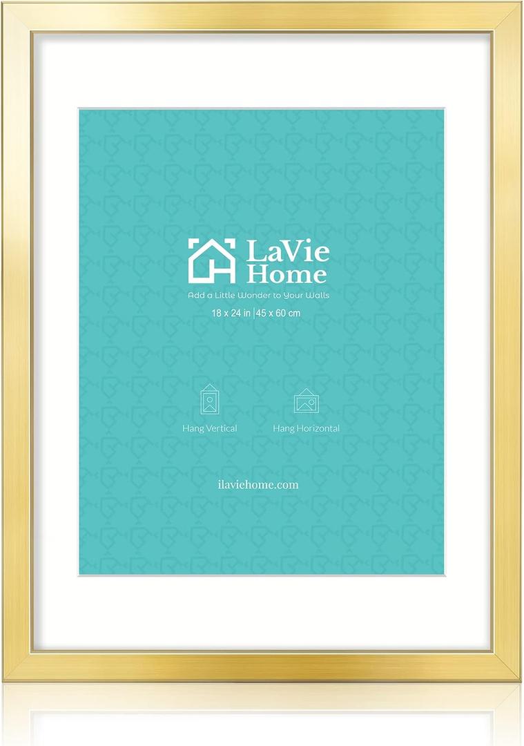 LaVie Home 18x24 Picture Frame Gold Poster Frame, Display Pictures 16x20 with Mat or 18x24 Without Mat, Stable and Sturdy Frame and Polished Plexiglass, Horizontal and Vertical Format of The Walls
