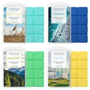 STRN Scented Wax Melts Wax Cubes Long Lasting Strong Scent, Soy Wax Cubes for Warmer Jelly Wax Melts Set, Ocean Breeze, Fresh Linen, Bohemia Forest, Summer Wind (2 x 2.5oz)