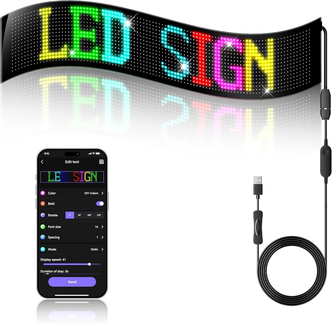 LED Sign - APP Control Scrolling&Stationary Display DIY Programmable Custom Sign Waterproof Flexible USB 5V for Window Ads,Parties Weddings Store Bar Hotel NEMGOME (Black, 77x8in)