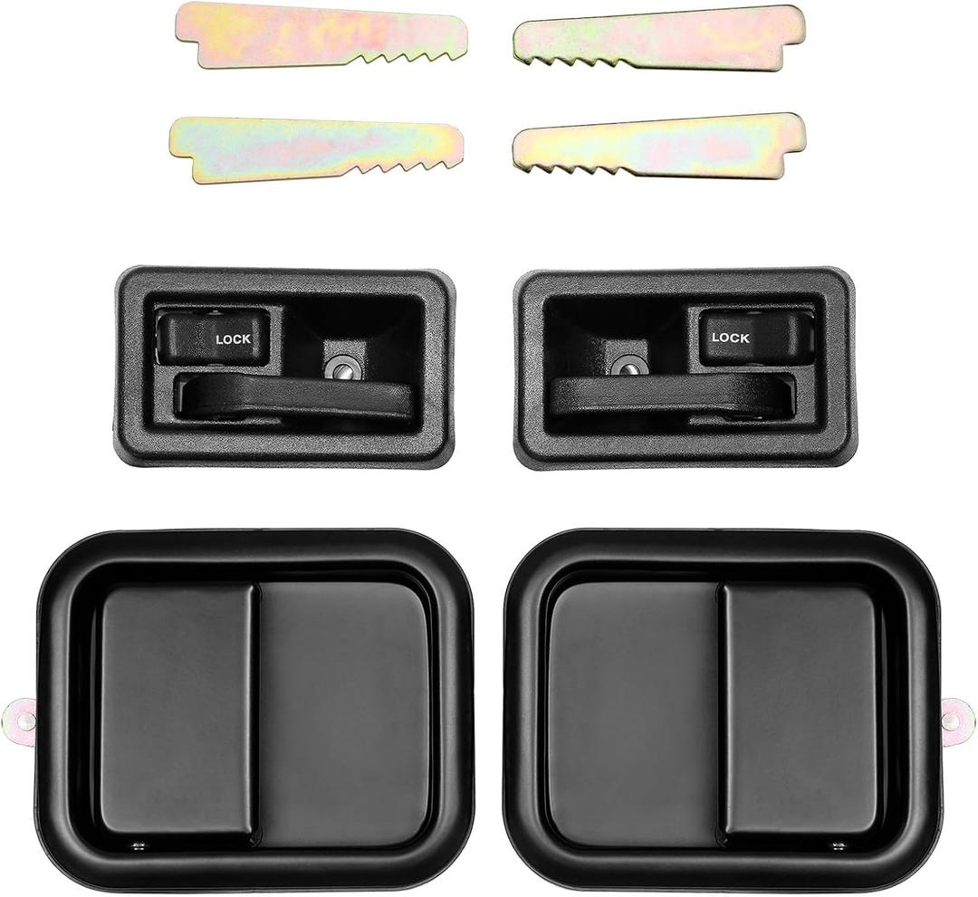 Door Handle Set, Compatible with 1991-1996 Jeep Wrangler YJ 1997-2006 TJ, Exterior & Interior Left Driver & Right Passenger Side | Replace# 79540 79541 55176383AE 55176382AE 55176477AC 55176476AC (1991-2004 Outer & Inner)