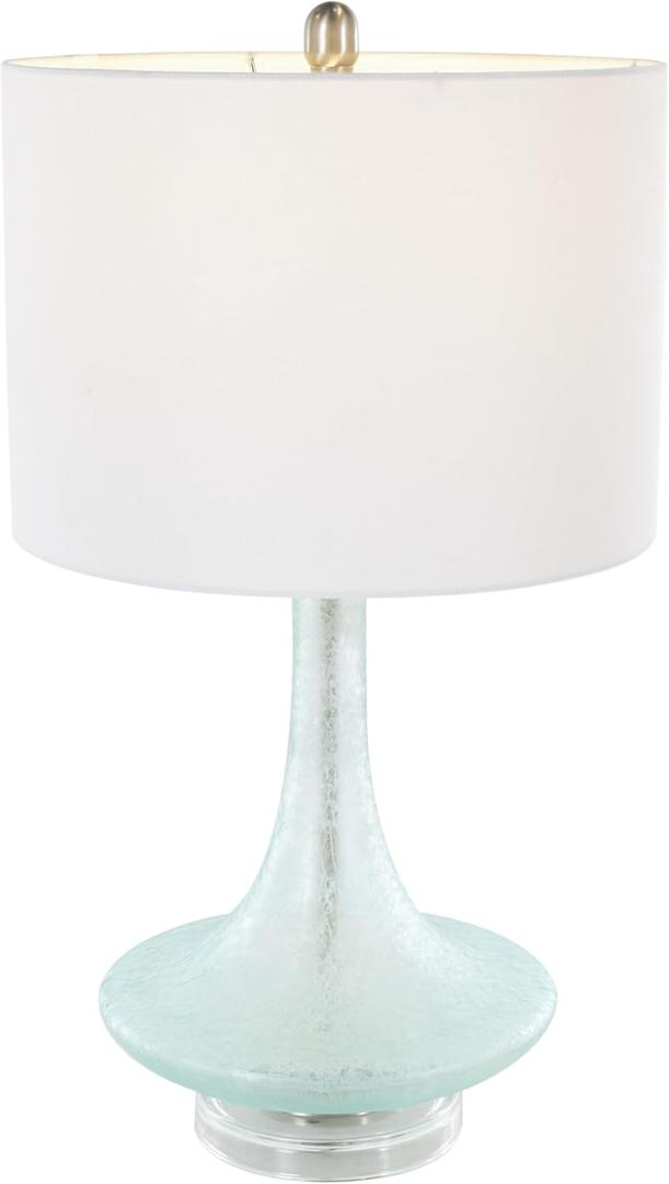 Deco 79 Glass Room Table Lamp Textured Frosted Round Accent Lamp with White Drum Shade and Silver Base, Lamp 14" x 14" x 25", Teal
