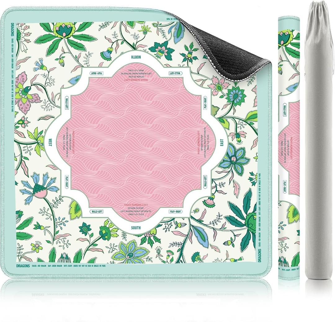 XINTONG American Mahjong Mat, 3232 Inches,3mm Thickness | Mahjong Mat for Table with Rules, Anti-Slip,Waterproof, Noise Reduction, Wrinkle-Free Mah jongg Mat.(Pastel Floral Wave)