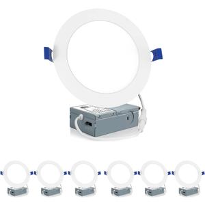 Meconard 6 Pack 6 Inch LED Recessed Ceiling Light, 2700K/3000K/3500K/4000K/5000K Selectable, Dimmable 12W=110W, 1050LM, IC Rated Can-Killer Downlights with Junction Box, ETL and Energy Star Listed