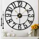 Large Wall Clock for Living Room Decor - 40cm/ 16 Inches Silent Non-Ticking Metal Wall Clocks Battery Operated, Vintage Decorative Modern Wall Clock for Bedroom, Office, Farmhouse Decor (Black - Arabic Numerals)