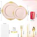 Nervure 350PCS Pink Plastic Plates - Pink Plastic Dinnerware Sets for 50 Guests - 100 Disposable Plates, 150 Gold Silverware, 50 Cups, 50 Napkins Perfect for Wedding & Party & Mothers Day