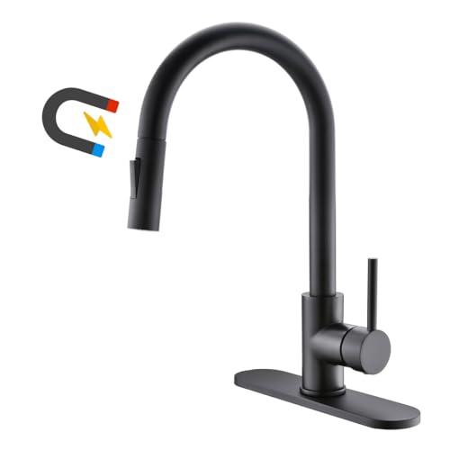 Havin Black Kitchen Faucet with Pull Down Magnetic Sprayer, High Arc Stainless Steel Material, with cUPC Ceramic Cartridge,with 10" Deck Plate,Fit for 1 or 3 Holes Kitchen Sink or Laundry Sink,Black
