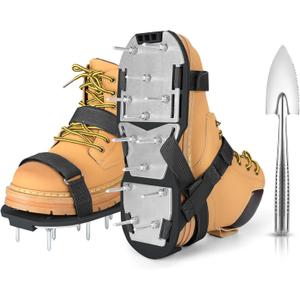 Lawn Aerator Shoes for Grass - Pre-Assembled Grass Aerator Shoes for Lawn - Soil Yard Aerator Tool for Aerating Patio Garden, Black, Small Size