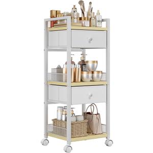 Flycity Rolling Makeup Organizer Cart, Floor Skincare Organizers Storage with Drawers, Vanity Makeup Cart with Wheels, Cosmetic Display Cases Holder for Skin Care Perfume Nail Polish Brush Hair Tool