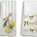 Sweet Lemon Pink Bow Summer Kitchen Towels, Lemon Kitchen Towels for Bathroom, Summer Decorations for Home Set of 2